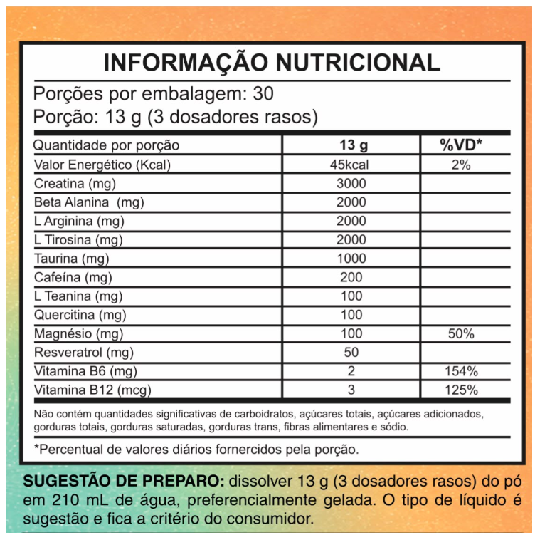 Tabela nutricional LEBURN - informação por porção de 13g